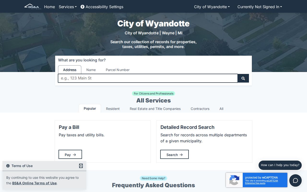 Wyandotte residents directory BS&A municipal records search routes