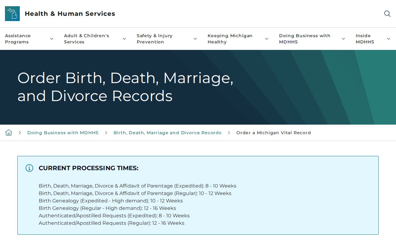 Wyandotte resident lookup Michigan vital record ordering channels