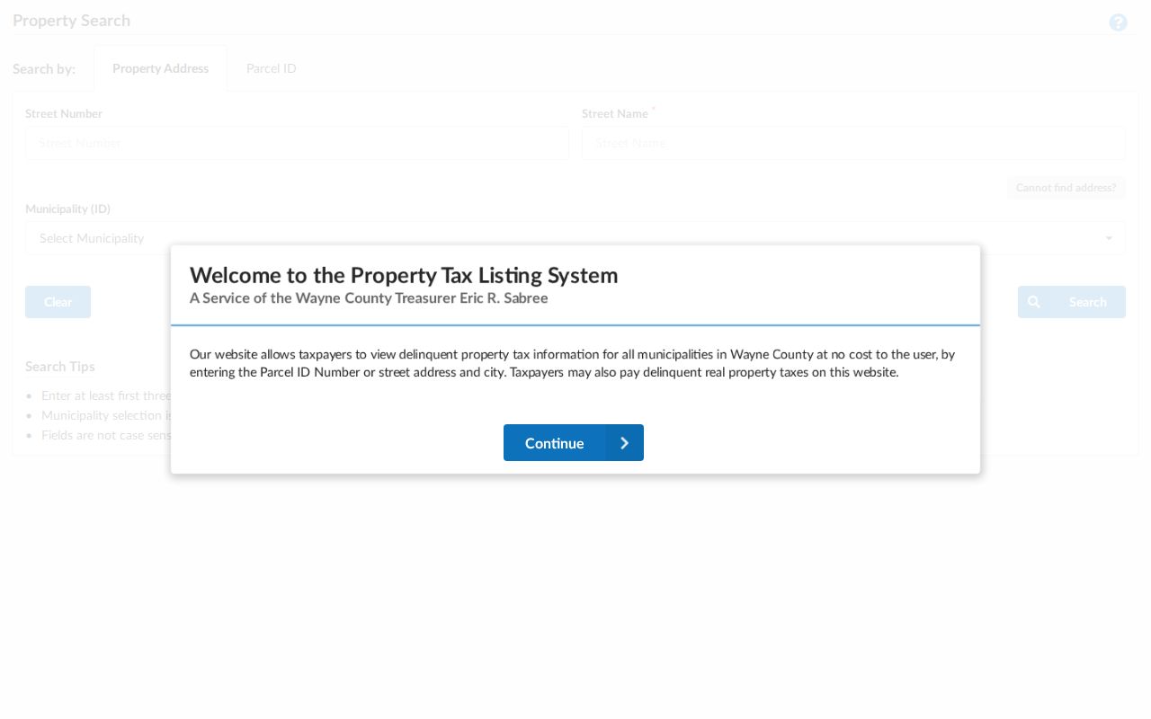 Wyandotte street directory Wayne County tax lookup fields